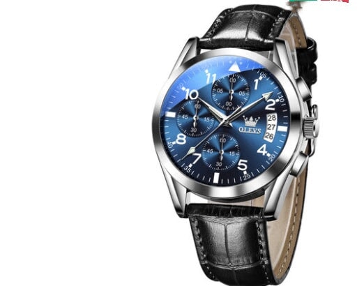 OLEVS Luxury Mens Watches Waterproof Luminous Quartz luxury mens watch Next wave trend Black skin silver shell blue s 