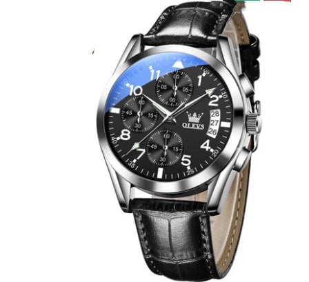 OLEVS Luxury Mens Watches Waterproof Luminous Quartz luxury mens watch Next wave trend Black skin silver shell black 